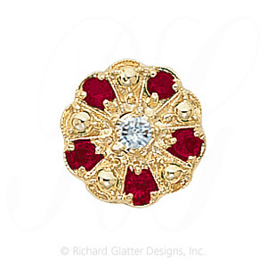 GS093 D/R - 14 Karat Gold Slide with Diamond center and Ruby accents 